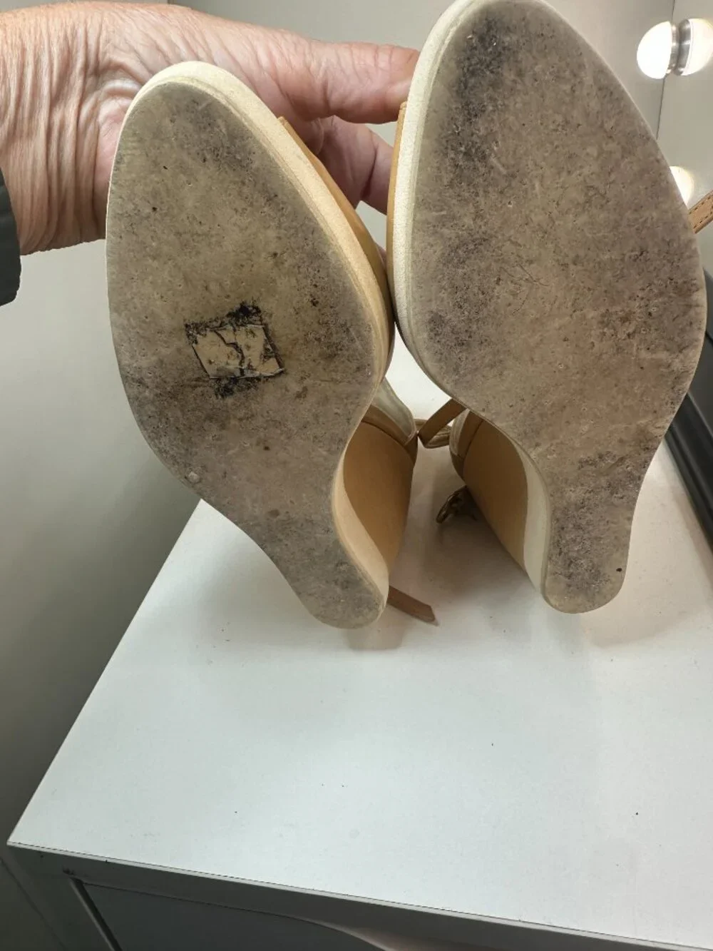 WALTER STEIGER Paris Nude Tan Leather Ankle-Strap Platform Wedge Sandals, EU 36.
